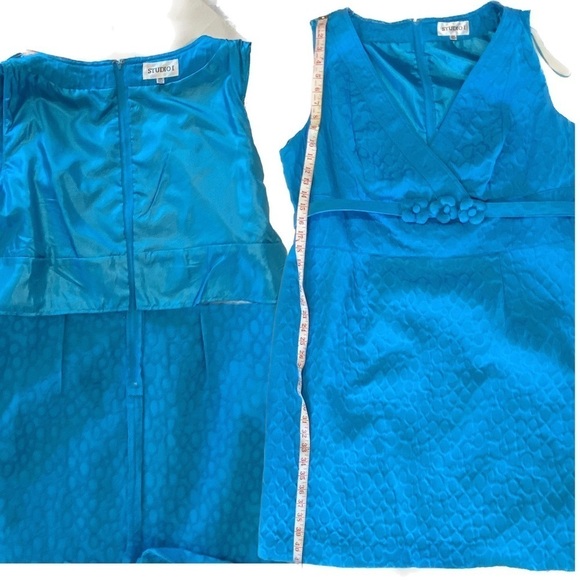 Studio 1 Agua Blue Formal Sleeveless Dress w/Flowered Belt V-neck Front Size 20W - Picture 12 of 12